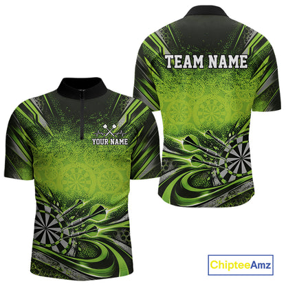 Custom Green Grunge Dart Energy Men Quarter Zip, Matching Dart League Shirt Dart Jersey IPHW12683