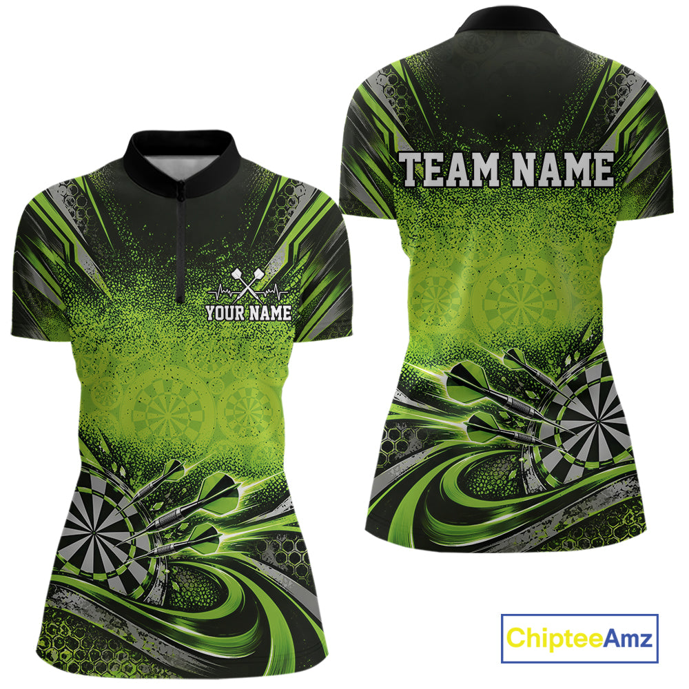 Custom Green Grunge Dart Energy Women Quarter-Zip, Dart League Shirt Dart Jersey IPHW12683