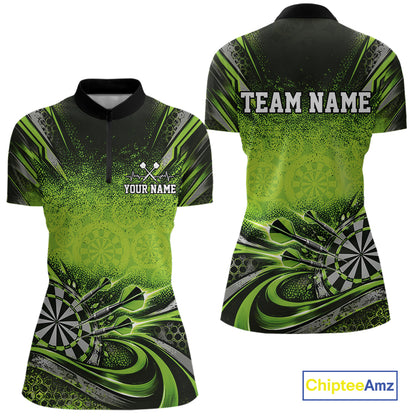 Custom Green Grunge Dart Energy Women Quarter-Zip, Dart League Shirt Dart Jersey IPHW12683