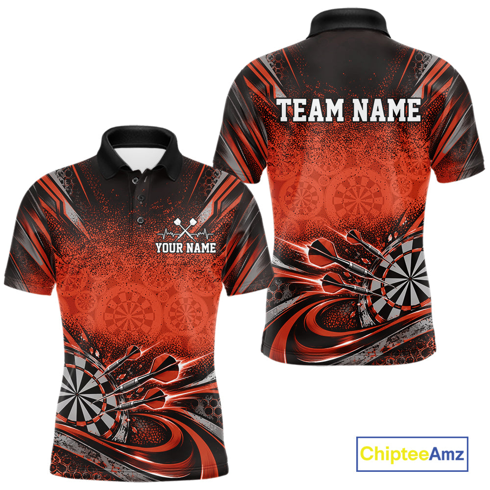 Custom Orange Grunge Dart Energy Men Polo, Matching Dart League Shirt Dart Jersey IPHW12684