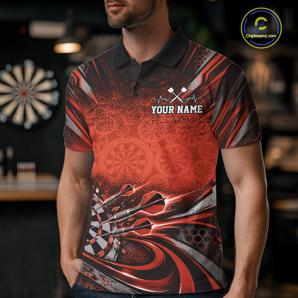 Custom Orange Grunge Dart Energy Men Polo, Matching Dart League Shirt Dart Jersey IPHW12684