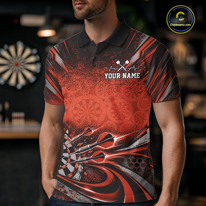 Custom Orange Grunge Dart Energy Men Polo, Matching Dart League Shirt Dart Jersey IPHW12684