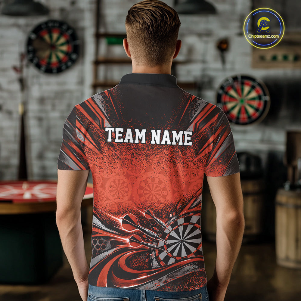 Custom Orange Grunge Dart Energy Men Polo, Matching Dart League Shirt Dart Jersey IPHW12684