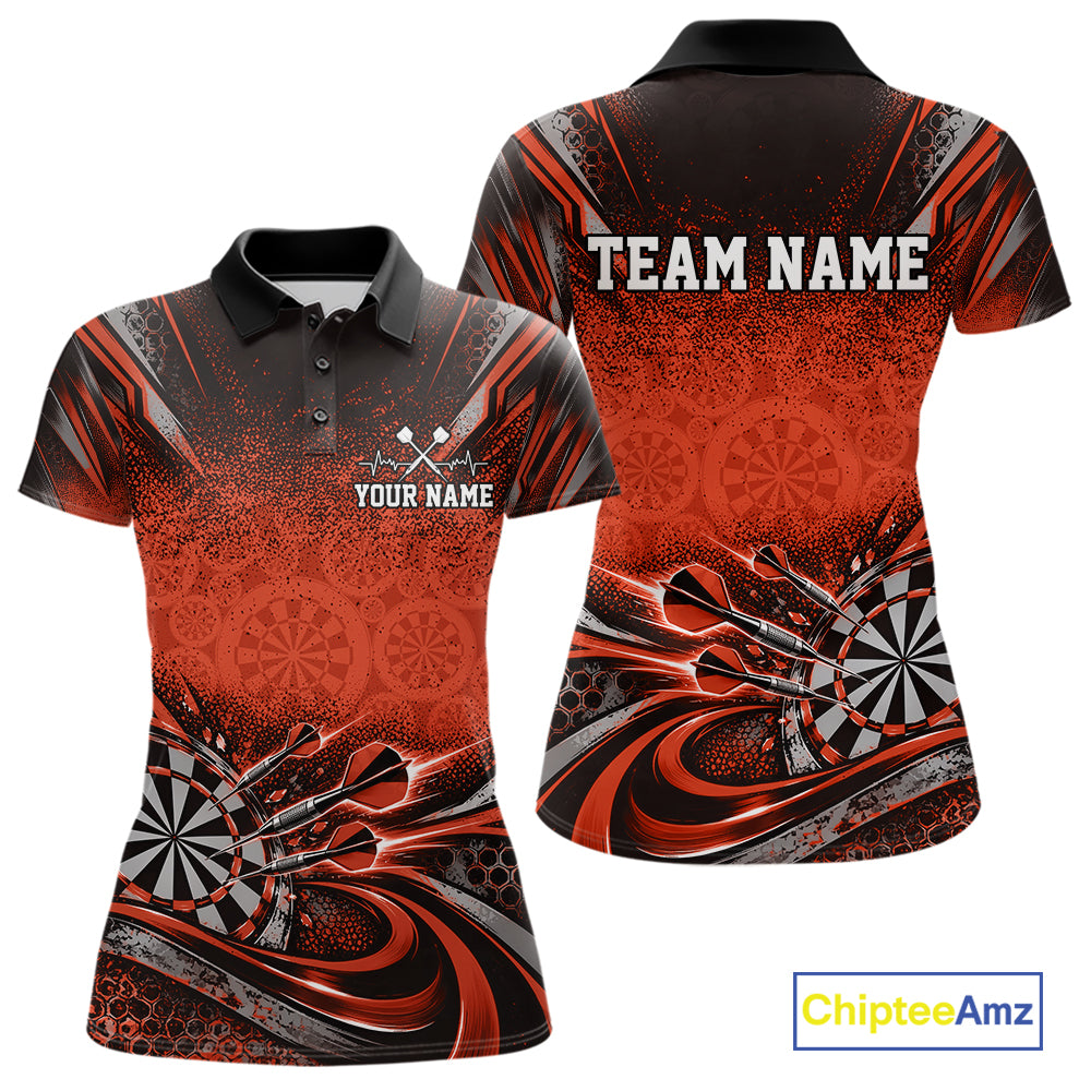 Custom Orange Grunge Dart Energy Women Polo, Matching Dart League Shirt Dart Jersey IPHW12684