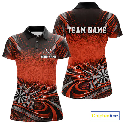 Custom Orange Grunge Dart Energy Women Polo, Matching Dart League Shirt Dart Jersey IPHW12684