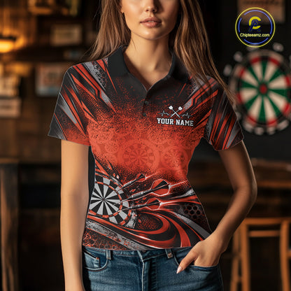 Custom Orange Grunge Dart Energy Women Polo, Matching Dart League Shirt Dart Jersey IPHW12684