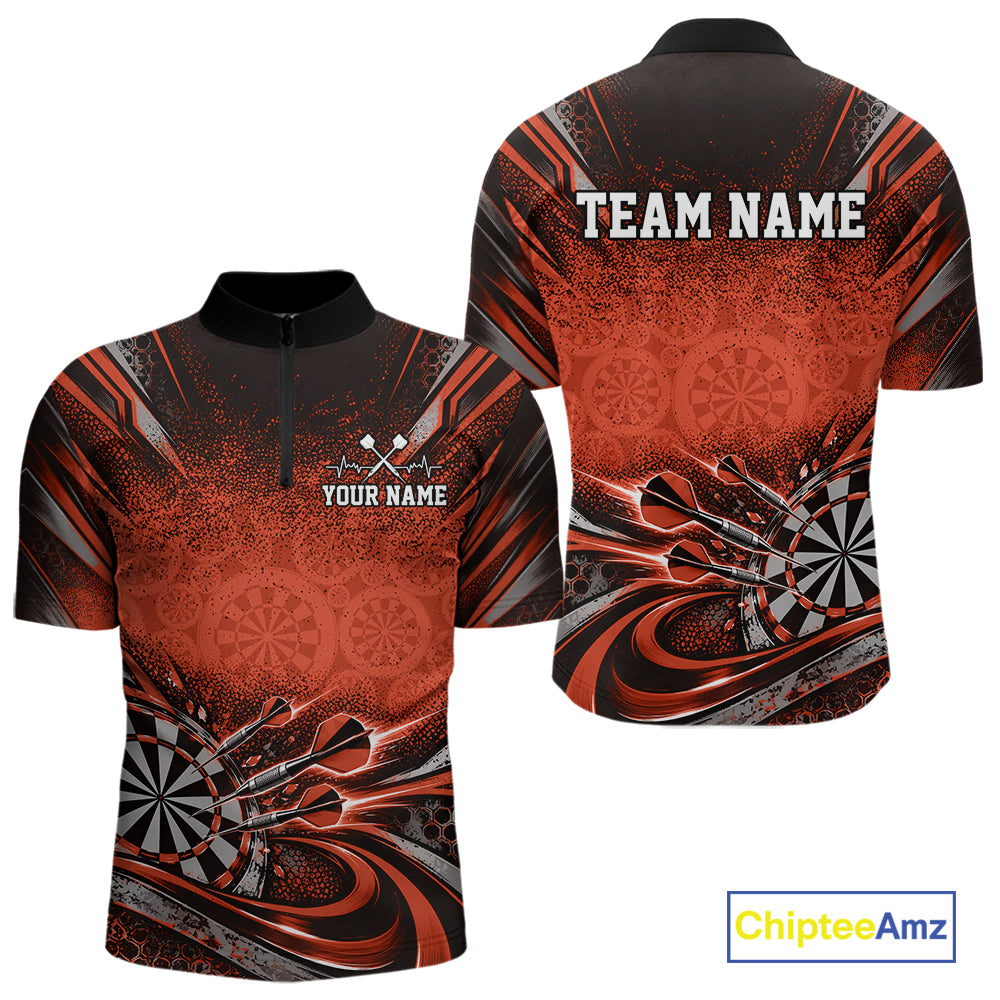 Custom Orange Grunge Dart Energy Men Quarter Zip, Matching Dart League Shirt Dart Jersey IPHW12684