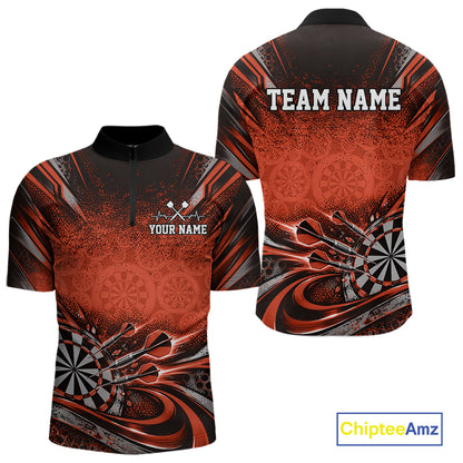 Custom Orange Grunge Dart Energy Men Quarter Zip, Matching Dart League Shirt Dart Jersey IPHW12684