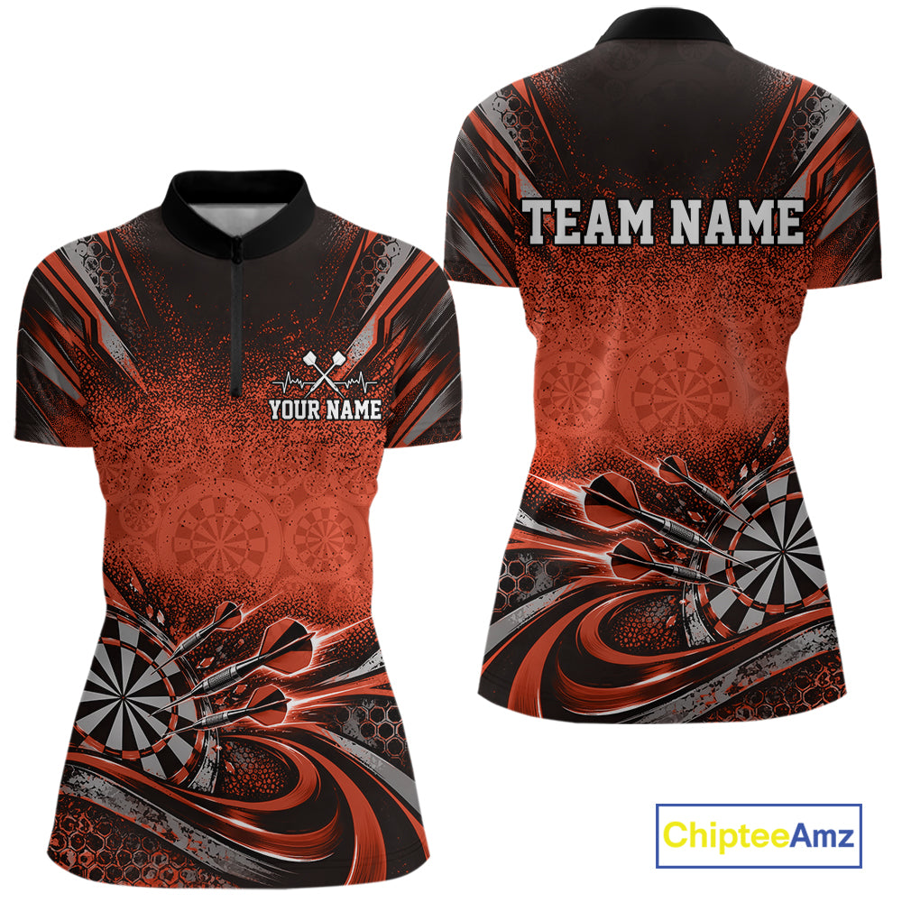 Custom Orange Grunge Dart Energy Women Quarter-Zip, Dart League Shirt Dart Jersey IPHW12684