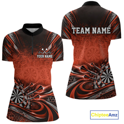 Custom Orange Grunge Dart Energy Women Quarter-Zip, Dart League Shirt Dart Jersey IPHW12684