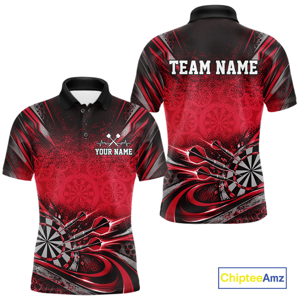 Custom Red Grunge Dart Energy Men Polo, Matching Dart League Shirt Dart Jersey IPHW12685