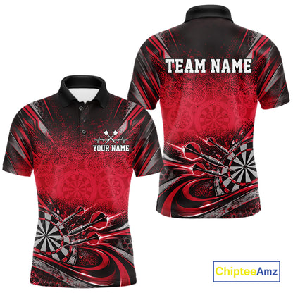 Custom Red Grunge Dart Energy Men Polo, Matching Dart League Shirt Dart Jersey IPHW12685
