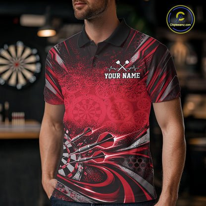 Custom Red Grunge Dart Energy Men Polo, Matching Dart League Shirt Dart Jersey IPHW12685