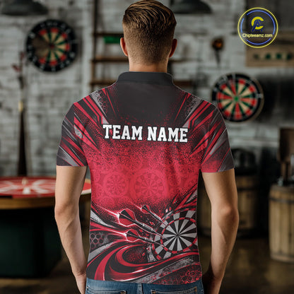 Custom Red Grunge Dart Energy Men Polo, Matching Dart League Shirt Dart Jersey IPHW12685