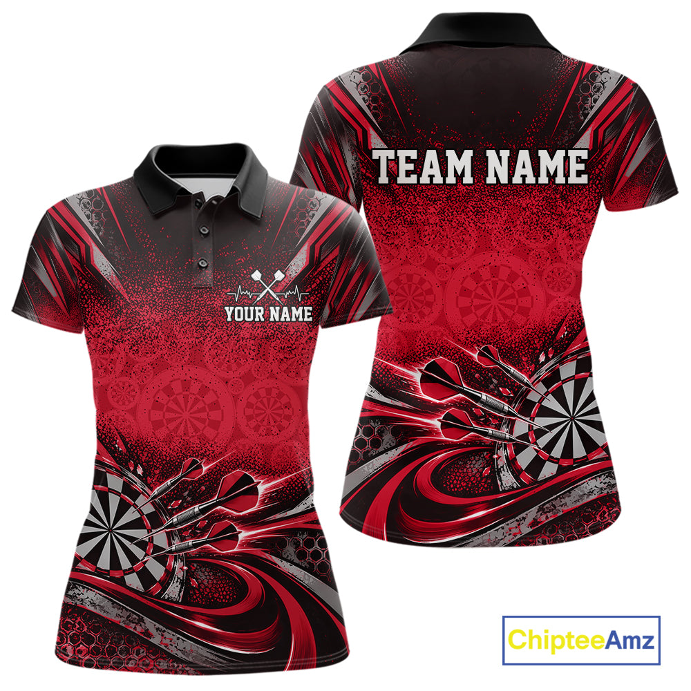 Custom Red Grunge Dart Energy Women Polo, Matching Dart League Shirt Dart Jersey IPHW12685