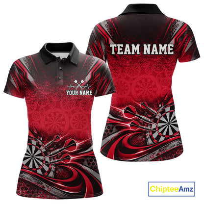 Custom Red Grunge Dart Energy Women Polo, Matching Dart League Shirt Dart Jersey IPHW12685