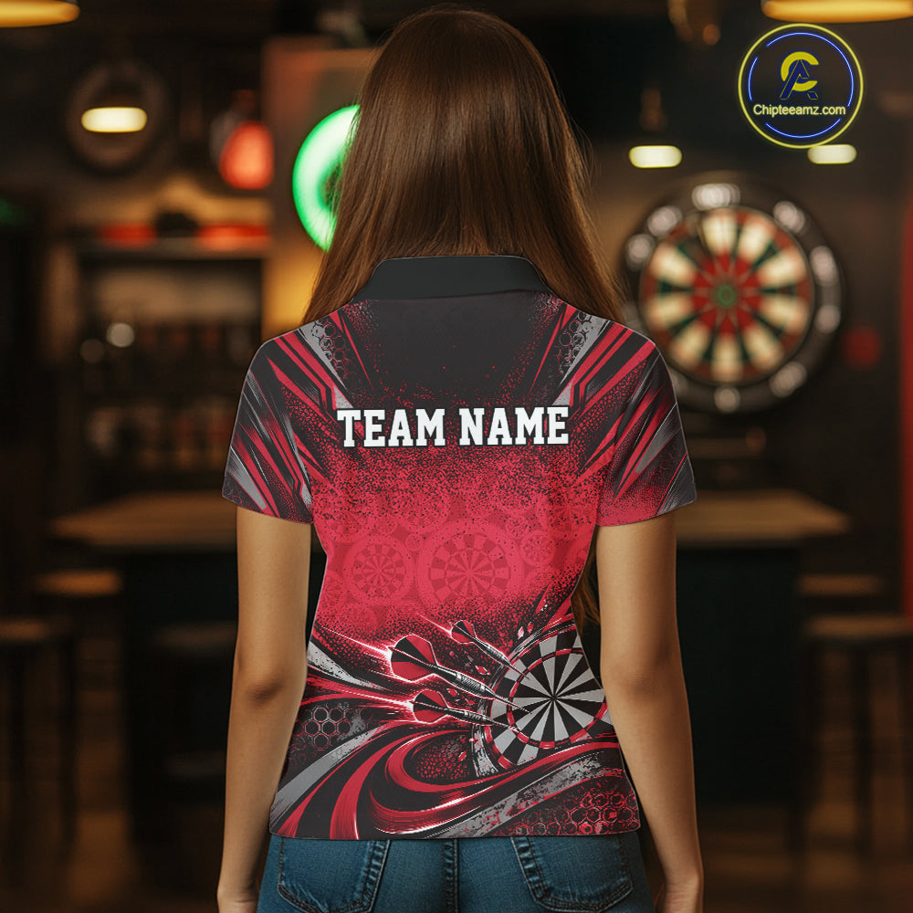 Custom Red Grunge Dart Energy Women Polo, Matching Dart League Shirt Dart Jersey IPHW12685