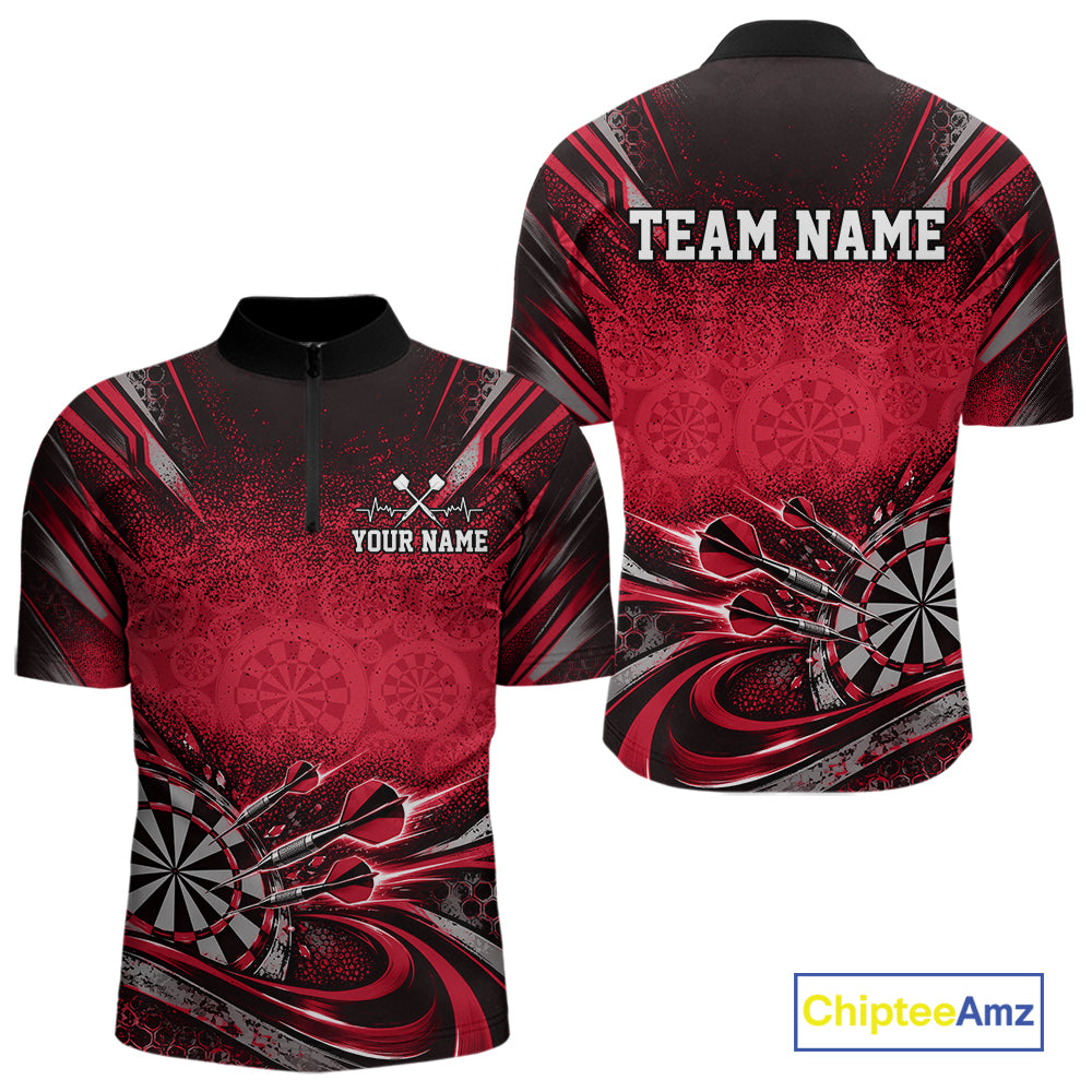 Custom Red Grunge Dart Energy Men Quarter Zip, Matching Dart League Shirt Dart Jersey IPHW12685