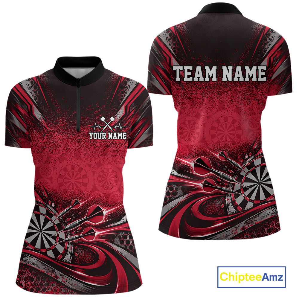 Custom Red Grunge Dart Energy Women Quarter-Zip, Matching Dart League Shirt Dart Jersey IPHW12685