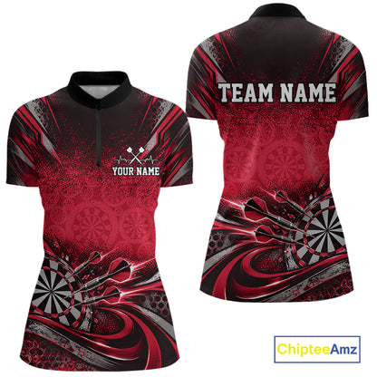 Custom Red Grunge Dart Energy Women Quarter-Zip, Matching Dart League Shirt Dart Jersey IPHW12685