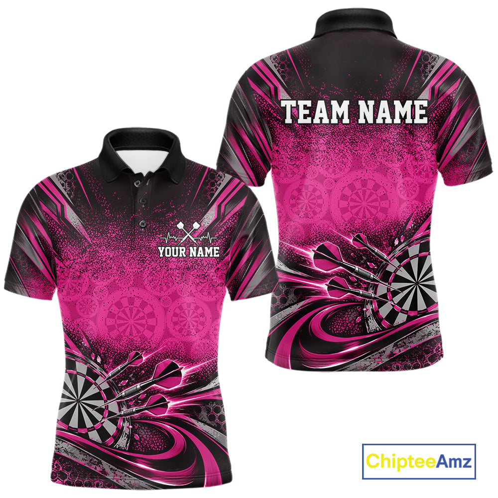 Custom Pink Grunge Dart Energy Men Polo, Matching Dart League Shirt Dart Jersey IPHW12686