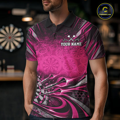 Custom Pink Grunge Dart Energy Men Polo, Matching Dart League Shirt Dart Jersey IPHW12686