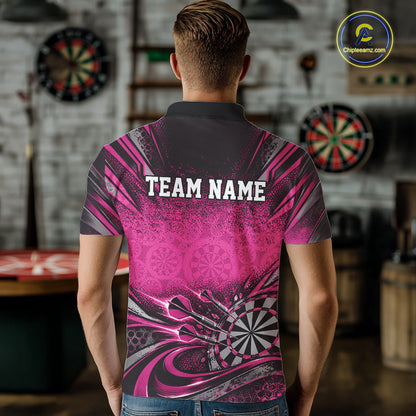 Custom Pink Grunge Dart Energy Men Polo, Matching Dart League Shirt Dart Jersey IPHW12686