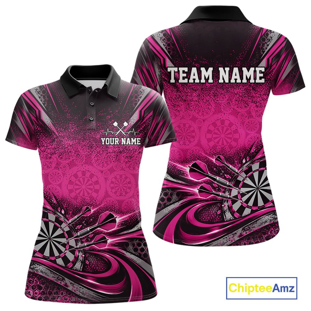 Custom Pink Grunge Dart Energy Women Polo, Matching Dart League Shirt Dart Jersey IPHW12686