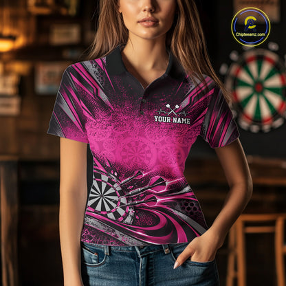 Custom Pink Grunge Dart Energy Women Polo, Matching Dart League Shirt Dart Jersey IPHW12686