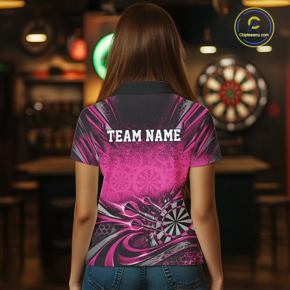 Custom Pink Grunge Dart Energy Women Polo, Matching Dart League Shirt Dart Jersey IPHW12686