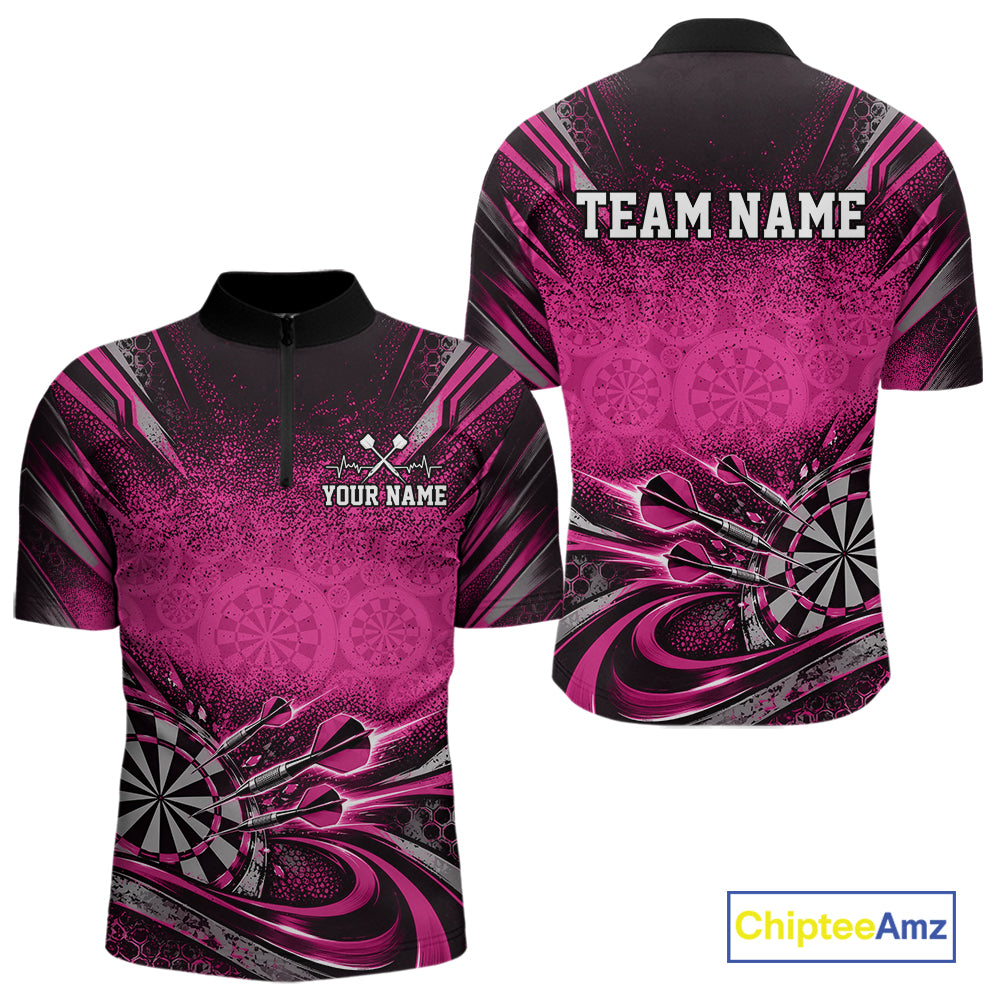 Custom Pink Grunge Dart Energy Men Quarter Zip, Matching Dart League Shirt Dart Jersey IPHW12686