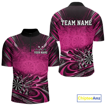 Custom Pink Grunge Dart Energy Men Quarter Zip, Matching Dart League Shirt Dart Jersey IPHW12686