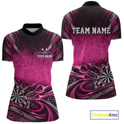 Custom Pink Grunge Dart Energy Women Quarter-Zip, Matching Dart League Shirt Dart Jersey IPHW12686