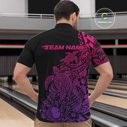 Custom Pink And Purple Tribal Turtle Bowling Men Quarter Zip, Polynesian Bowling Outfit IPHW12707