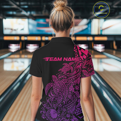 Custom Pink And Purple Tribal Turtle Bowling Women Quarter-Zip, Polynesian Bowling IPHW12707