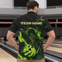 Load image into Gallery viewer, Black And Green Flame Skull Custom Bowling Quarter-Zip Shirts For Men, Skeleton Bowling Team Shirt IPHW8400