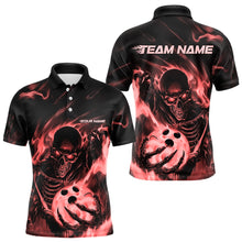 Load image into Gallery viewer, Black And Red Flame Skull Custom Bowling Polo Shirts For Men, Skeleton Bowling Team Shirt IPHW8402