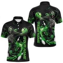 Load image into Gallery viewer, Custom Black And Green Skeleton Bowling Polo Shirts For Men, Skull Bowling Tournament Shirt IPHW8410