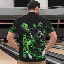 Load image into Gallery viewer, Custom Black And Green Skeleton Bowling Quarter-Zip Shirts For Men, Skull Bowling Tournament Shirt IPHW8410