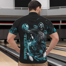 Load image into Gallery viewer, Custom Black And Blue Skeleton Bowling Quarter-Zip Shirts For Men, Skull Bowling Tournament Shirt IPHW8411