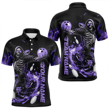 Load image into Gallery viewer, Custom Black And Purple Skeleton Bowling Polo Shirts For Men, Skull Bowling Tournament Shirt IPHW8412