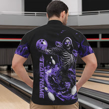 Load image into Gallery viewer, Custom Black And Purple Skeleton Bowling Quarter-Zip Shirts For Men, Skull Bowling Tournament Shirt IPHW8412