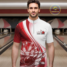 Load image into Gallery viewer, Custom White And Red Classic Retro Style Men Quarter-Zip Bowling Tournament Shirt IPHW11323