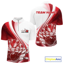 Load image into Gallery viewer, Custom White And Red Classic Retro Style Men Quarter-Zip Bowling Tournament Shirt IPHW11323