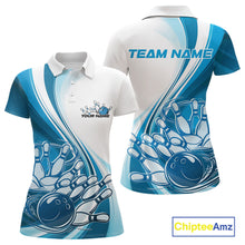 Load image into Gallery viewer, Custom White And Blue Classic Retro Style Women Polo Bowling Tournament Shirt IPHW11324