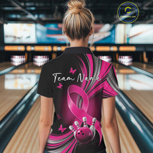 Load image into Gallery viewer, Custom Hope Pink Ribbon Butterfly Bowling Shirt For Women, Breast Cancer Bowling Shirt IPHW11330
