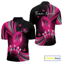Load image into Gallery viewer, Custom Hope Pink Ribbon Butterfly Bowling Shirt For Men, Breast Cancer Bowling Shirt IPHW11330