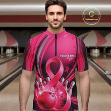 Load image into Gallery viewer, Custom Hope Pink Ribbon Breast Cancer Awareness Bowling Team Quarter-Zip Shirt For Men IPHW11332