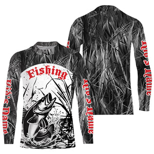 Walleye Fishing Gray Camo Custom 3D Full Printing Shirts, Walleye Long Sleeve Fishing Shirts IPHW6644