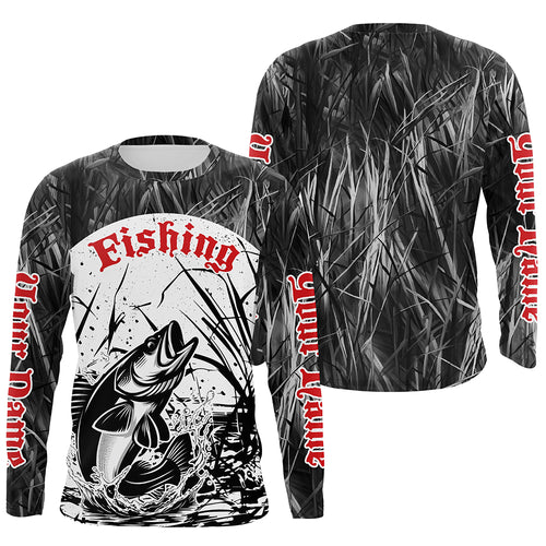 Walleye Fishing Gray Camo Custom 3D Full Printing Shirts, Walleye Long Sleeve Fishing Shirts IPHW6644